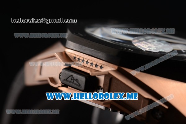 Audemars Piguet Concept Miyota Quartz Rose Gold Case with Skeleton Dial and Grey Rubber Strap Stick/Arabic Numeral Markers (EF) - Click Image to Close